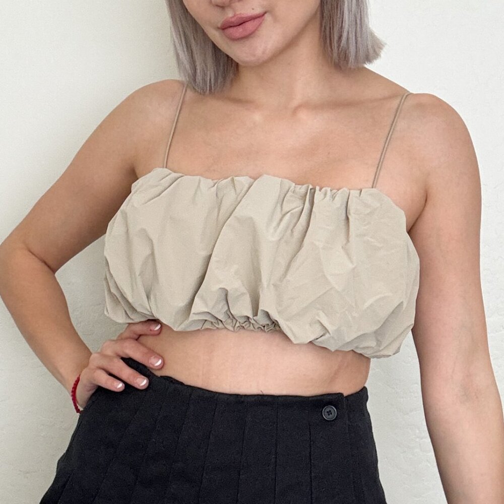 Zara Tan Cropped Tube Bandeau Top Size Medium